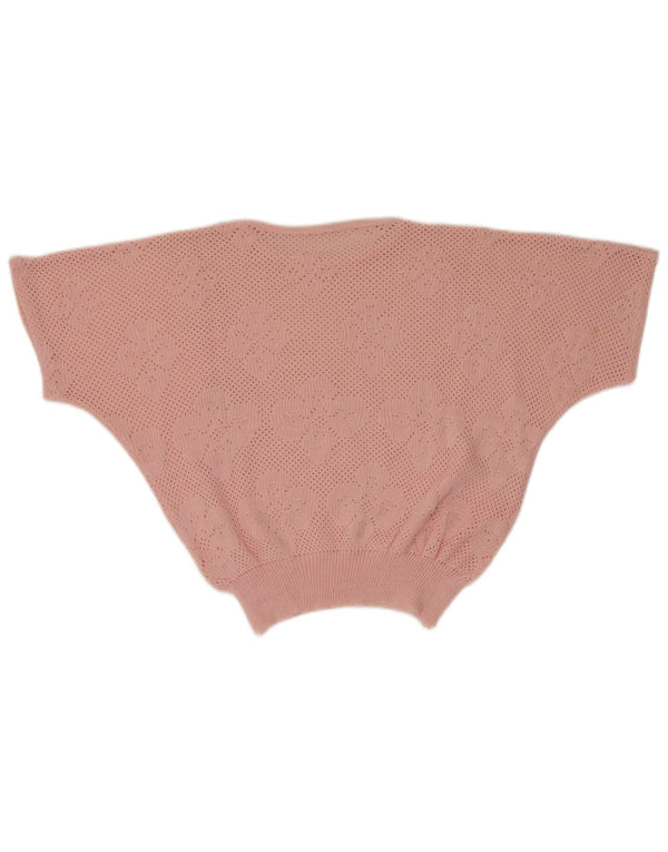 Vintage Damen Fledermaus-Pullover mit Rundhalsausschnitt, Gr. 14, mittelrosa, geblümt