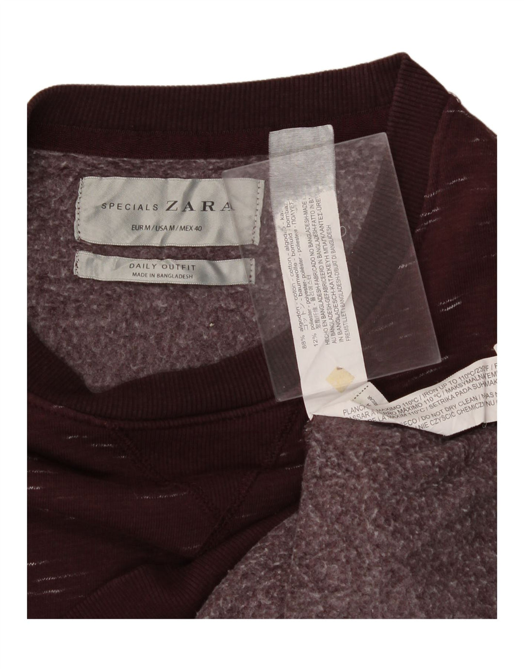 ZARA Womens Sweatshirt Jumper UK 14 Medium Maroon Flecked Cotton Vintage Zara and Second-Hand Zara from Messina Hembry 