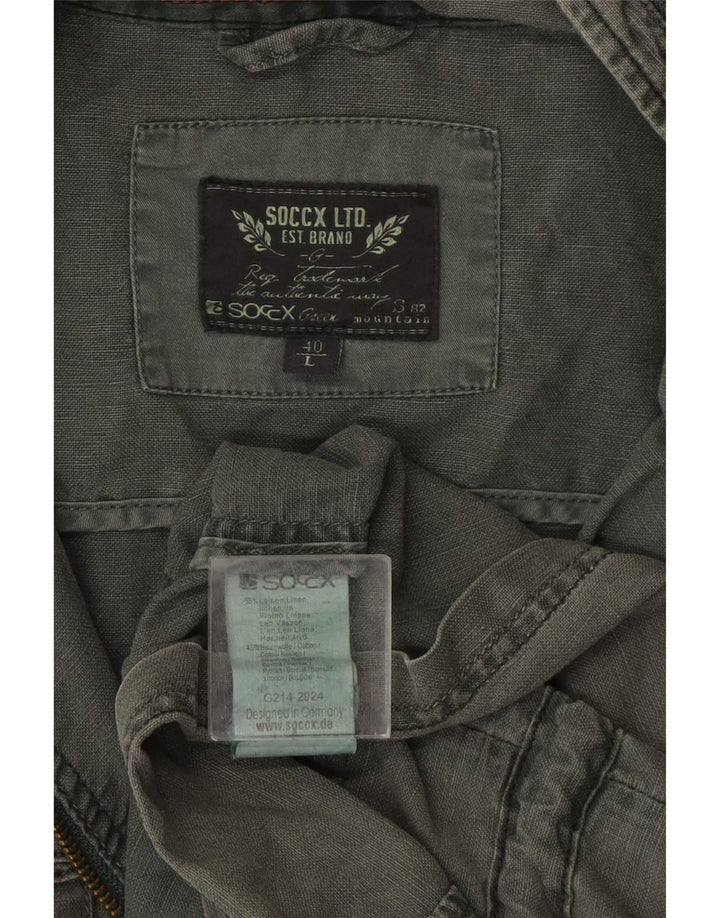 Soccx Herren-Utility-Jacke mit Kapuze, UK 40, Größe L, Khaki, Leinen