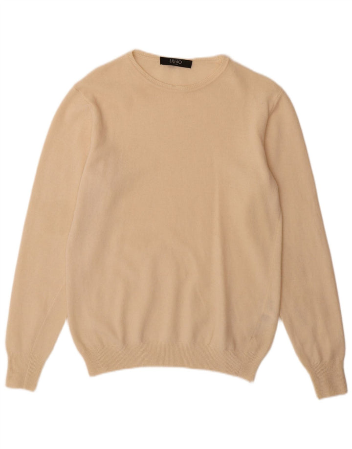 Liu Jo Herren-Pullover mit Rundhalsausschnitt, mittelbeigefarbene Schurwolle