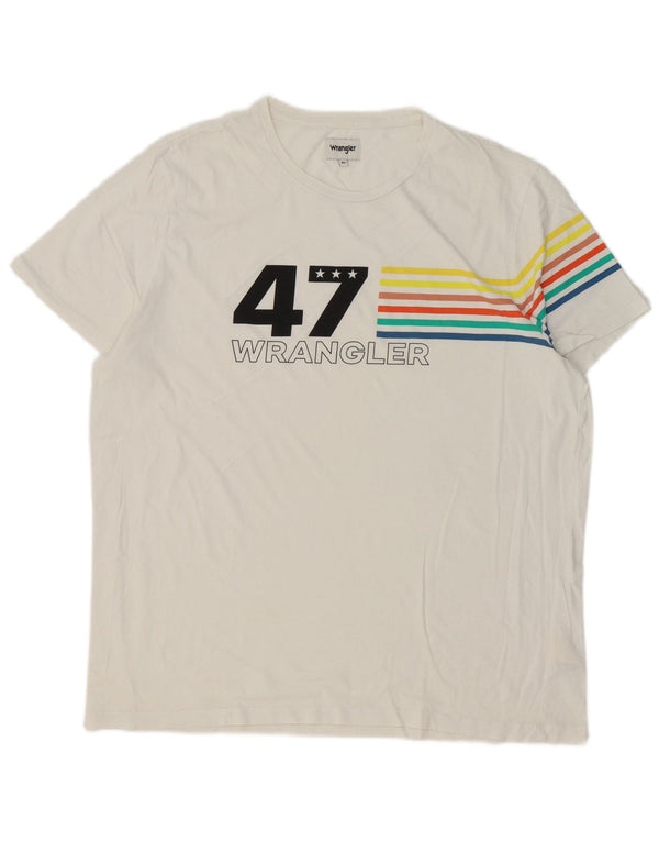 WRANGLER Mens Graphic T-Shirt Top XL White Striped Cotton