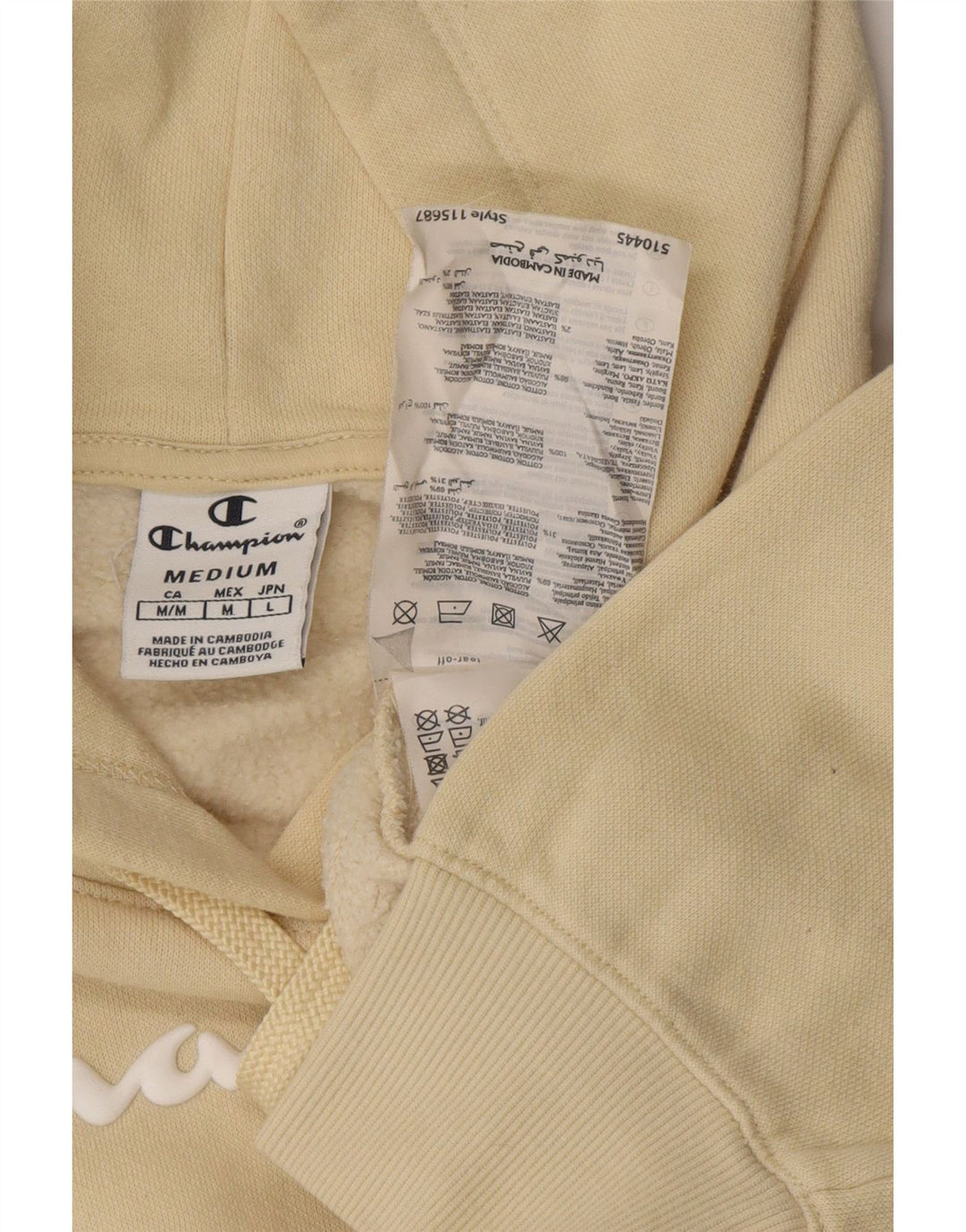 CHAMPION Womens Graphic Hoodie Pullover UK 14 Mittelbeige Baumwolle