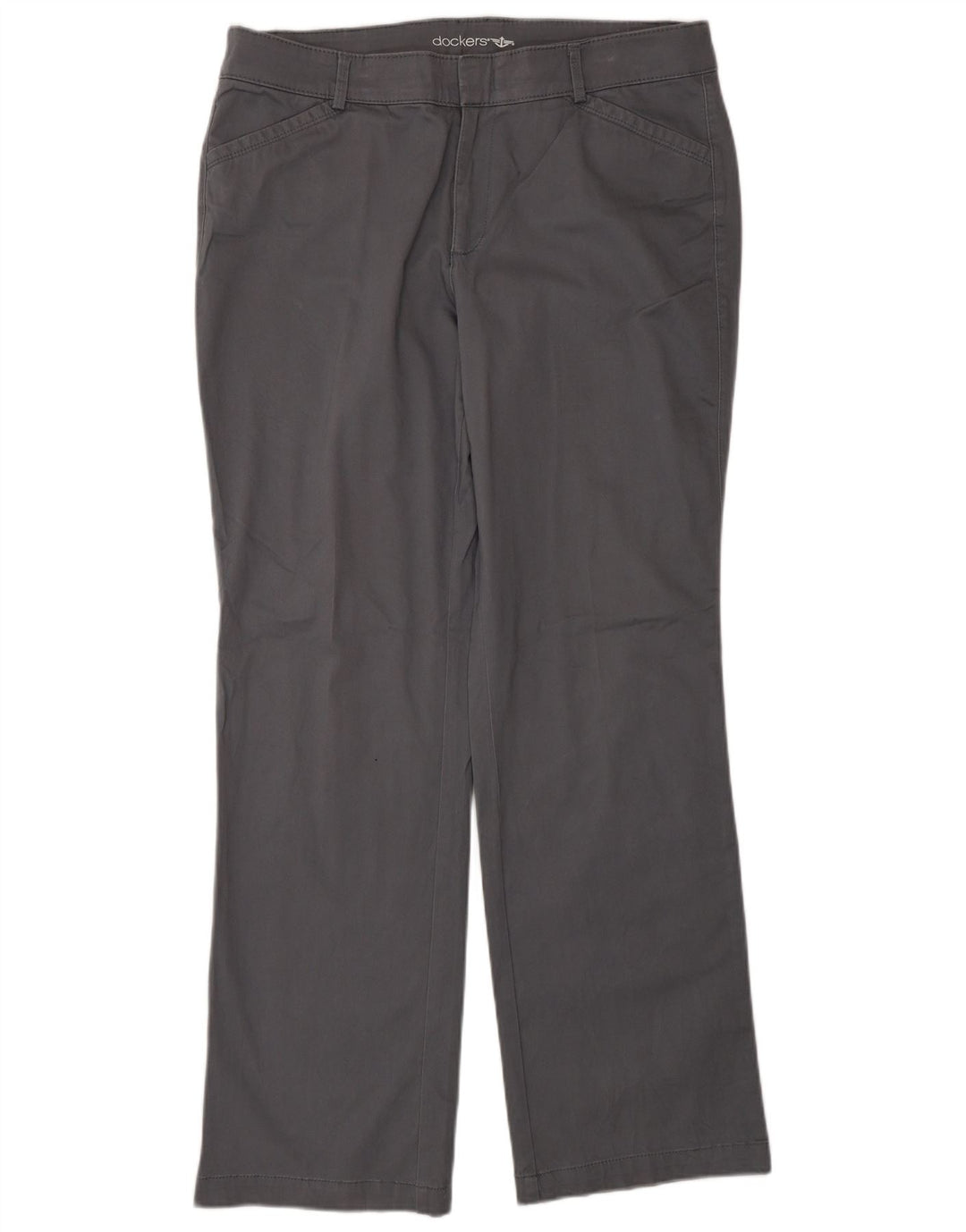 DOCKERS Gerade Freizeithose für Damen, US 12, Größe L, W32, L31, graue Baumwolle