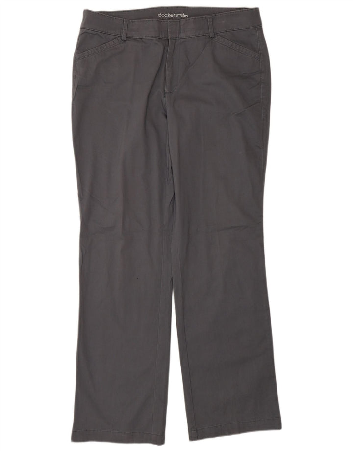 DOCKERS Gerade Freizeithose für Damen, US 12, Größe L, W32, L31, graue Baumwolle