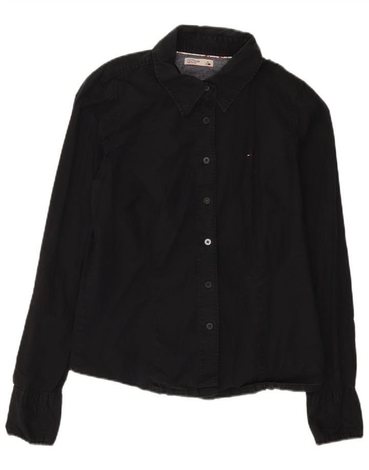 Tommy Hilfiger Damenhemd UK 12 Mittelschwarze Baumwolle