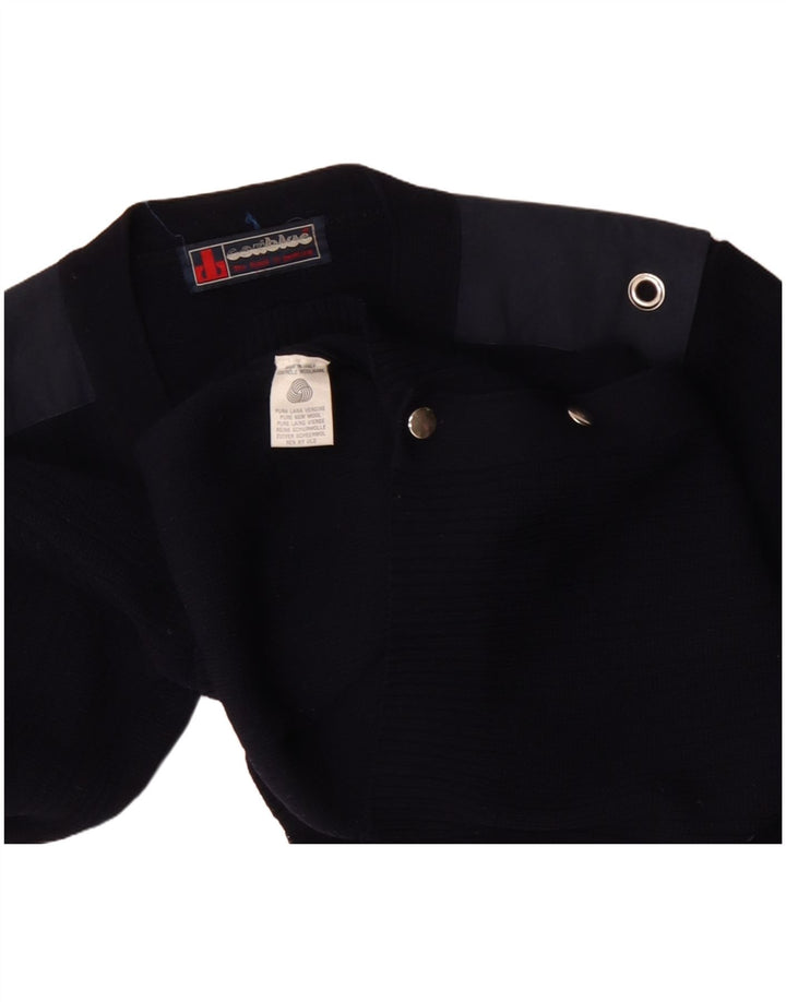 Vintage Herren-Cardigan-Pullover aus mittlerer marineblauer Colourblock-Wolle