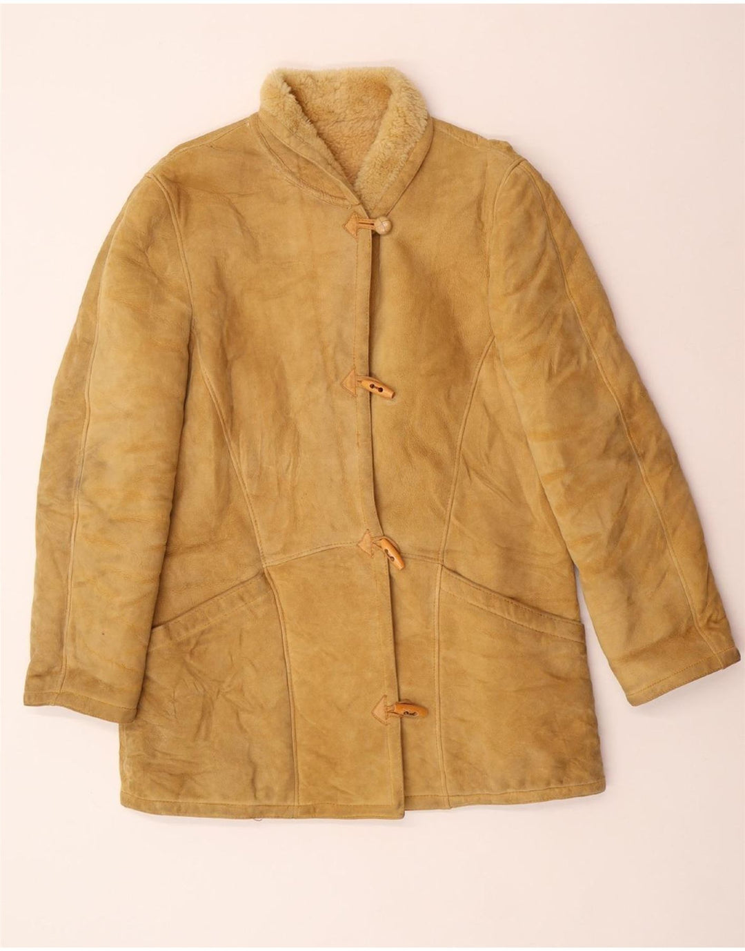 Vintage Damen Sherpa Shearling Mantel UK 14 Large Beige