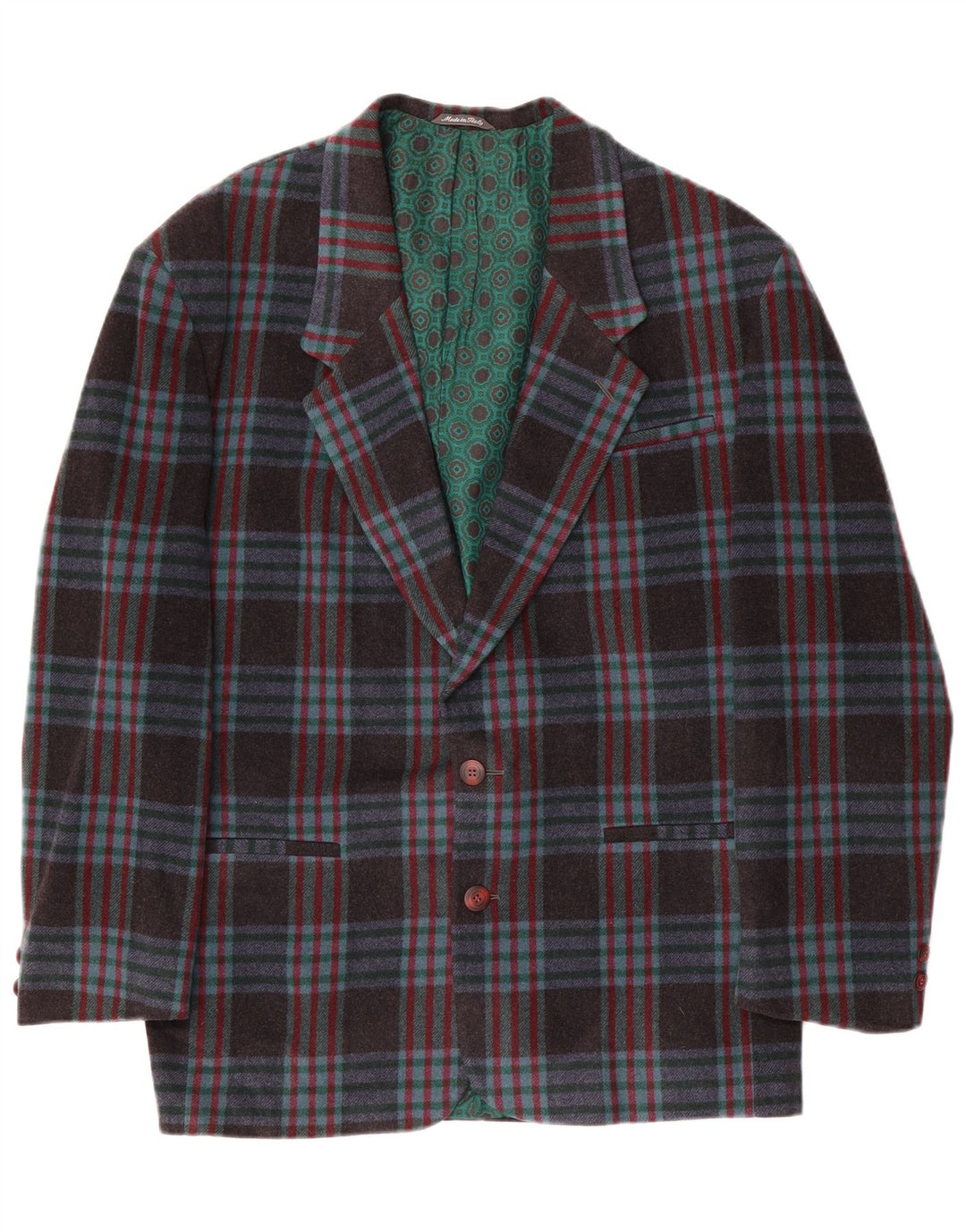 Vintage Herren 2-Knopf-Blazer-Jacke IT 48 Mittelmarineblau karierte Wolle