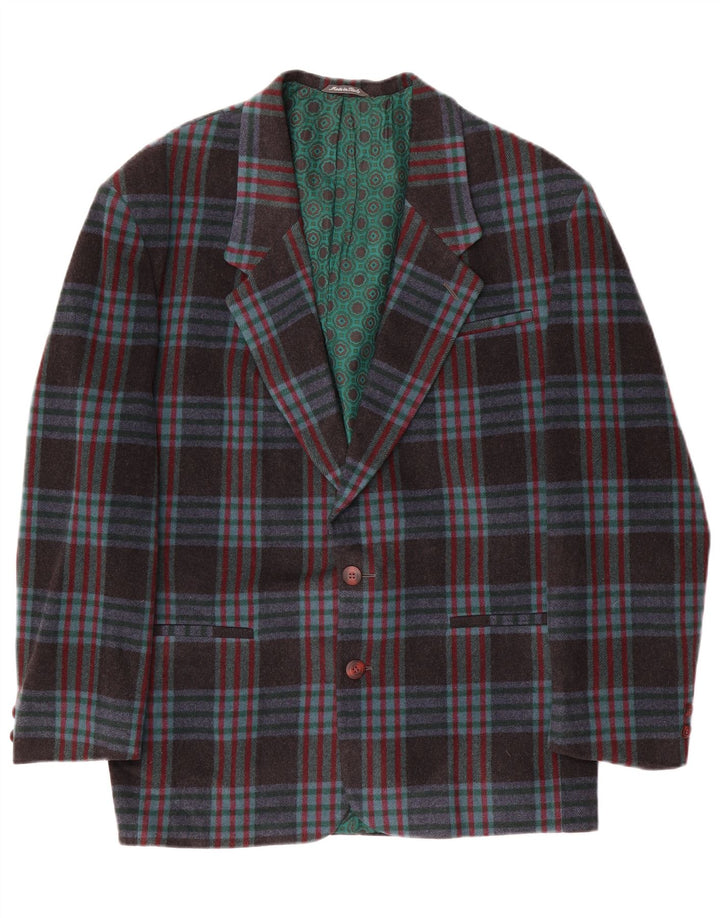 Vintage Herren 2-Knopf-Blazer-Jacke IT 48 Mittelmarineblau karierte Wolle