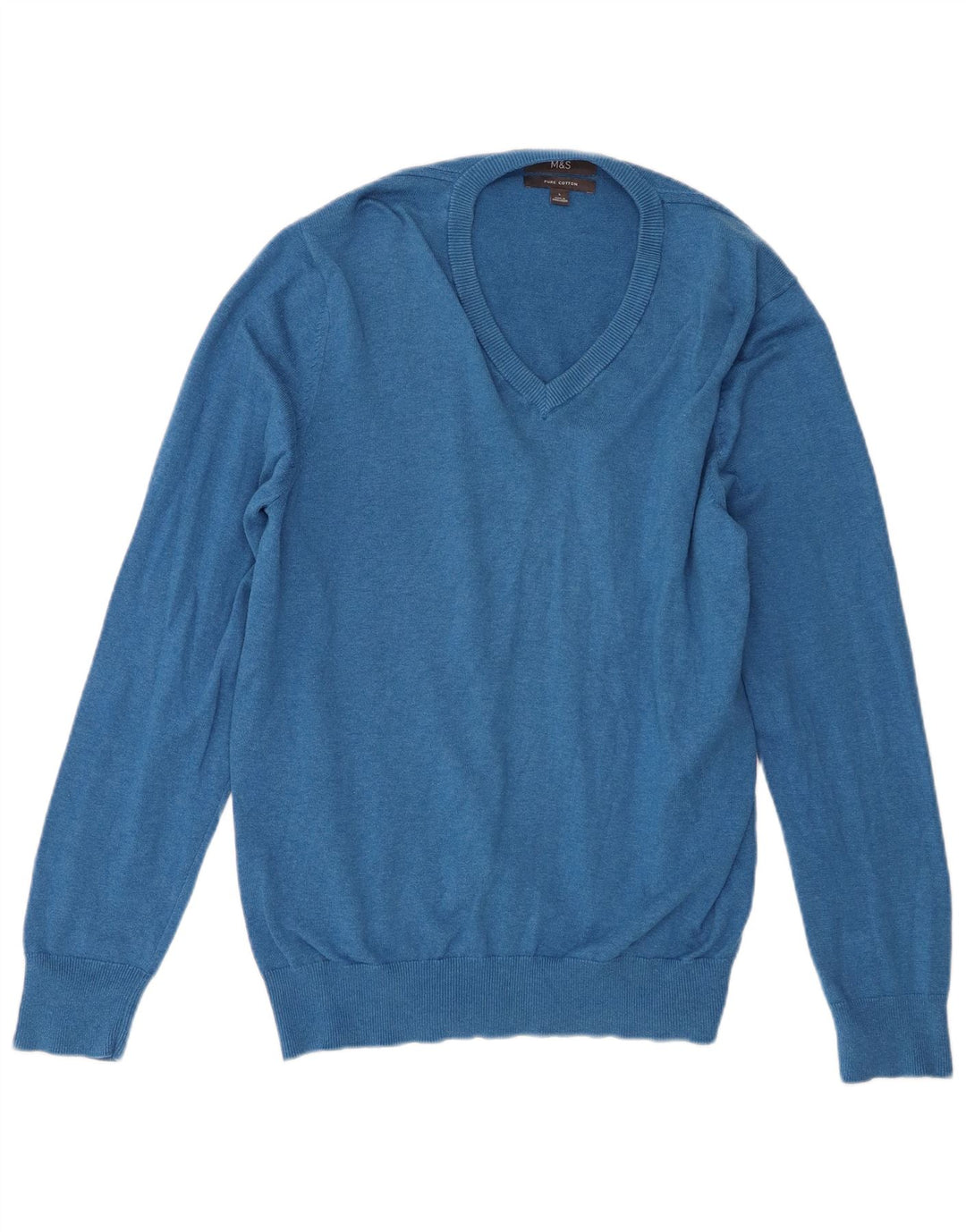 Marks & Spencer Herren-Pullover mit V-Ausschnitt, groß, aus blauer Baumwolle