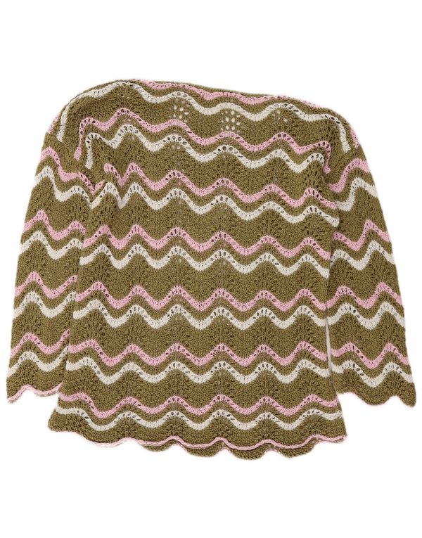 Vintage Damen Häkelpullover mit U-Boot-Ausschnitt, UK 14, mittlerer Khaki-Chevron
