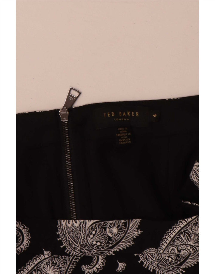 Ted Baker Mini-Rüschenrock für Damen, Größe 4, L, W32, schwarze Paisley-Viskose