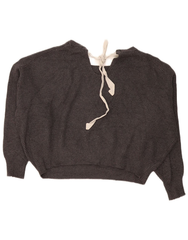 Zara Damen-Pullover, bauchfrei, übergroß, U-Boot-Ausschnitt, Gr. 10, Größe S, Grau