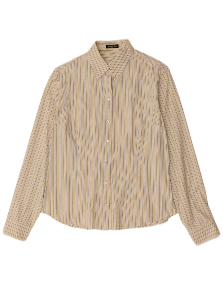 Massimo Dutti Damenhemd UK 14 Mittelbeige gestreifte Seide