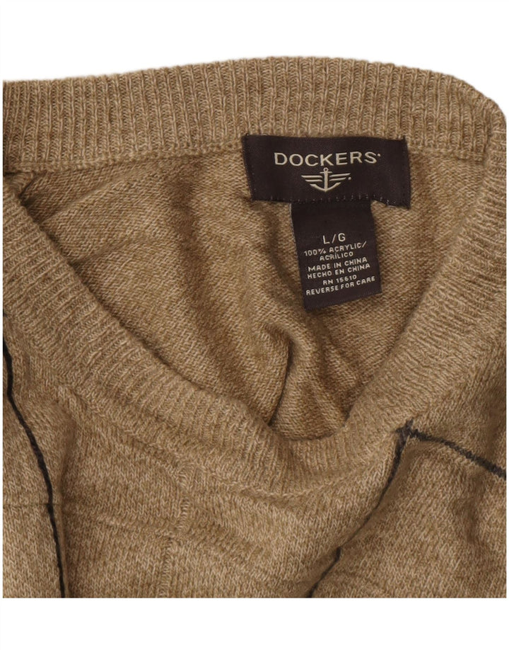 DOCKERS Herren-Pullover mit Rundhalsausschnitt, groß, beige, kariert, Acryl