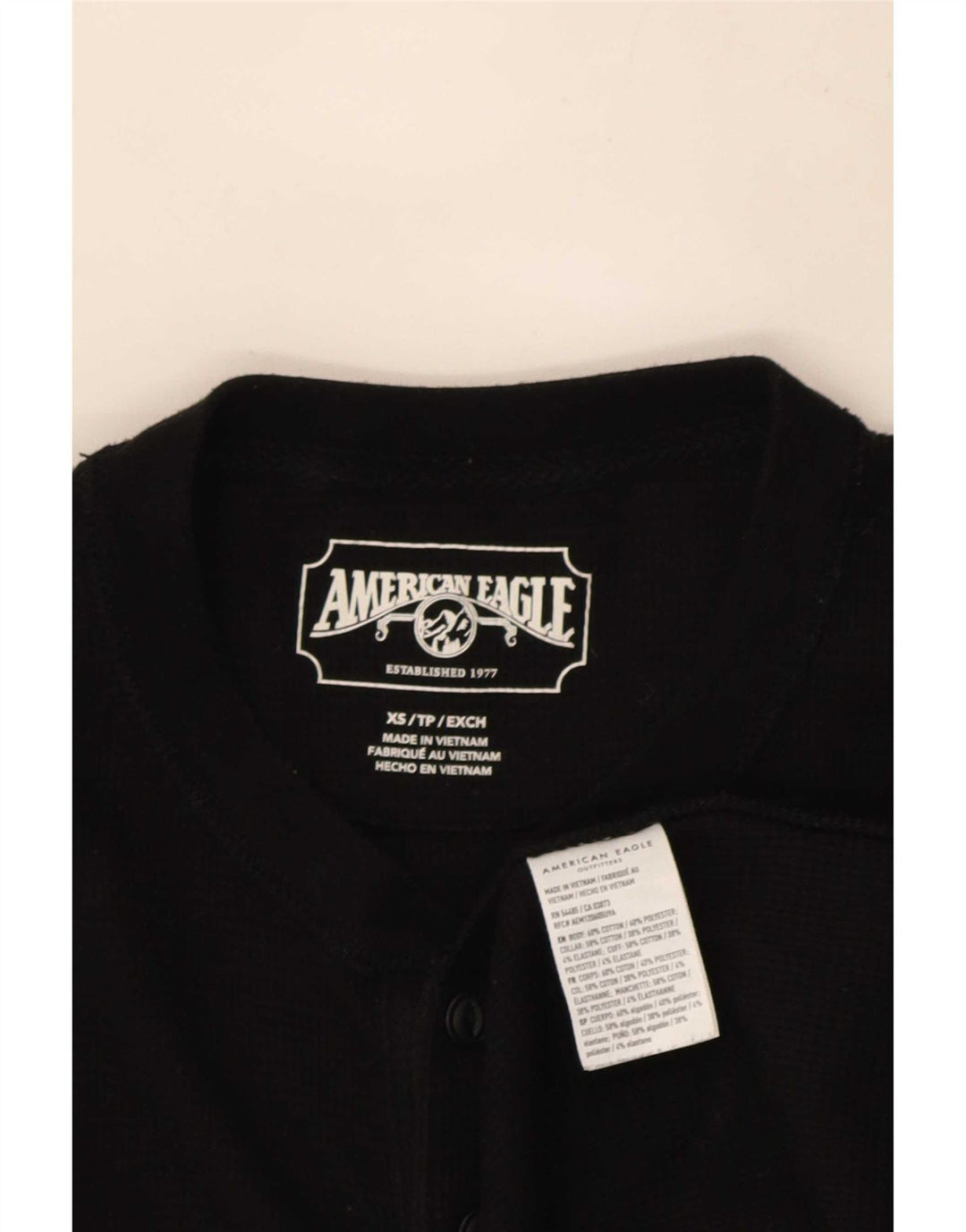 American Eagle Herren-Top, langärmelig, XS, schwarze Baumwolle