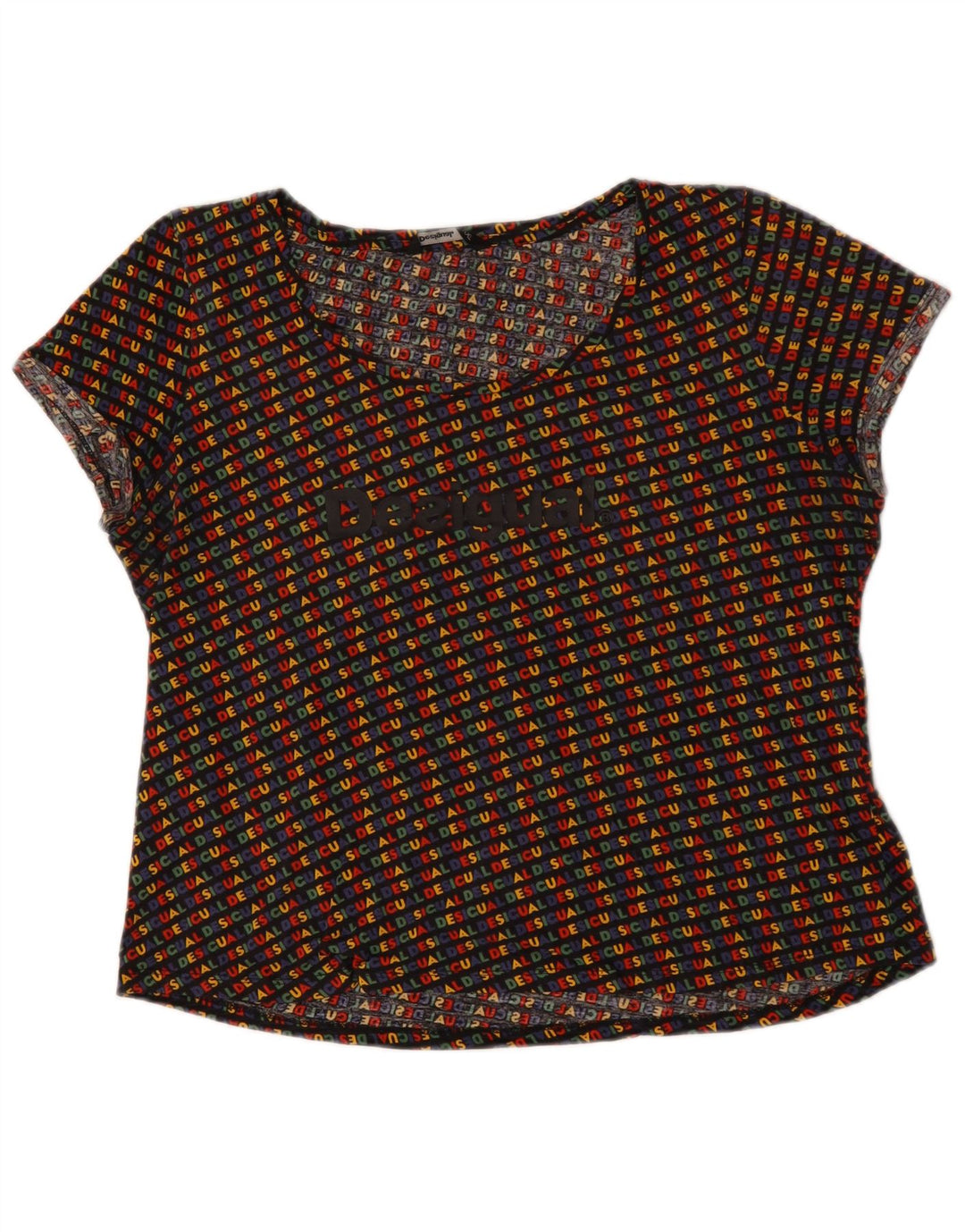 Desigual Damen Grafik T-Shirt Top UK 20 2XL Mehrfarbig