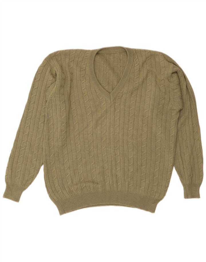 VINTAGE Herren-Pullover mit V-Ausschnitt, groß, Khaki