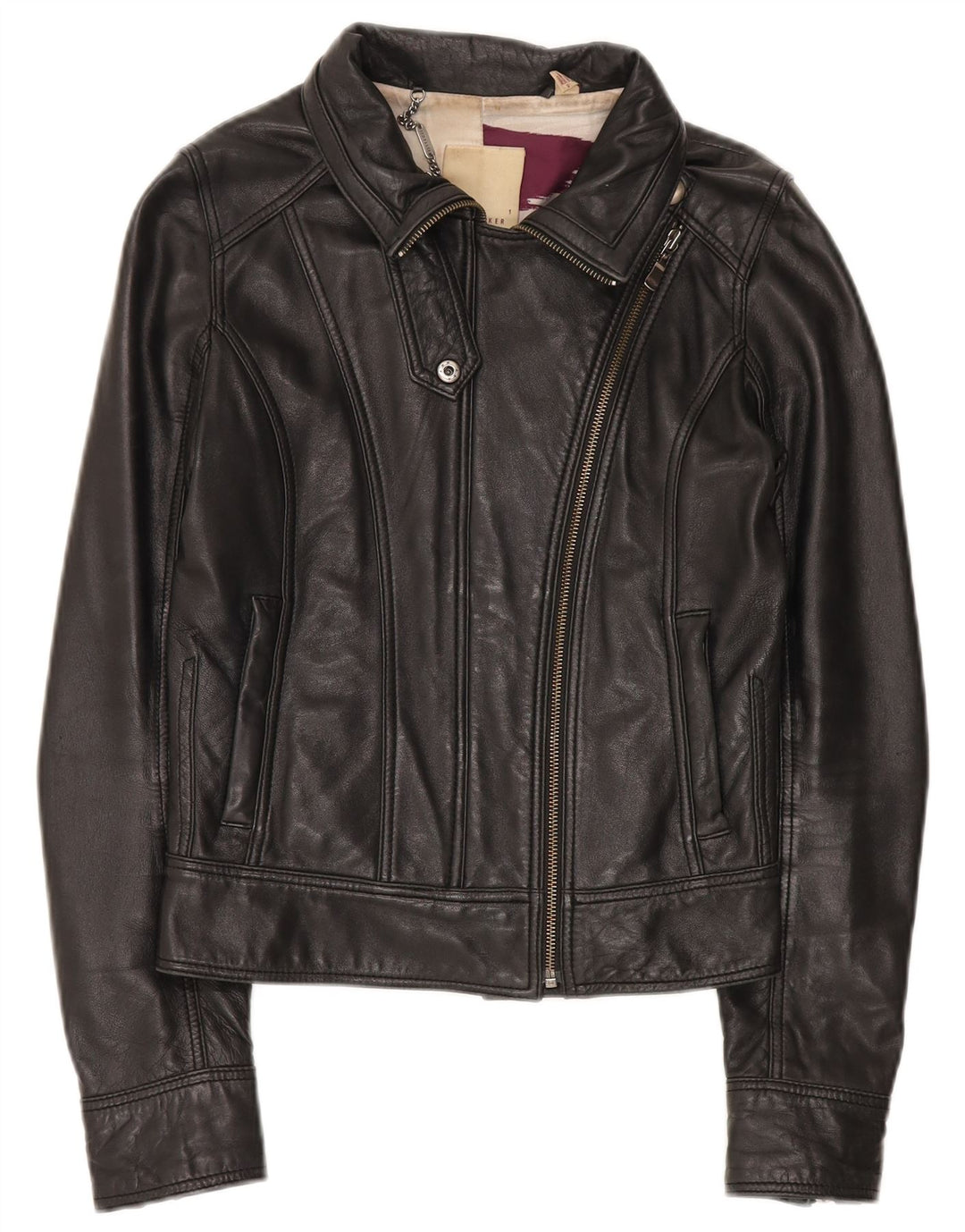 Ted Baker Damen Crop Leder Bikerjacke Größe 1 XS Schwarzes Leder