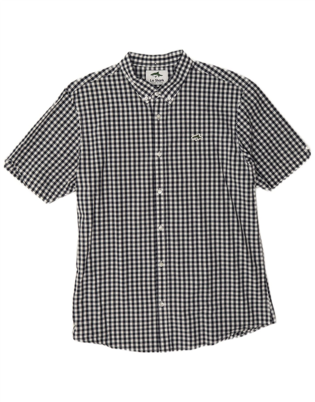 Le Shark Herren-Kurzarmhemd, groß, marineblau, Gingham-Baumwolle