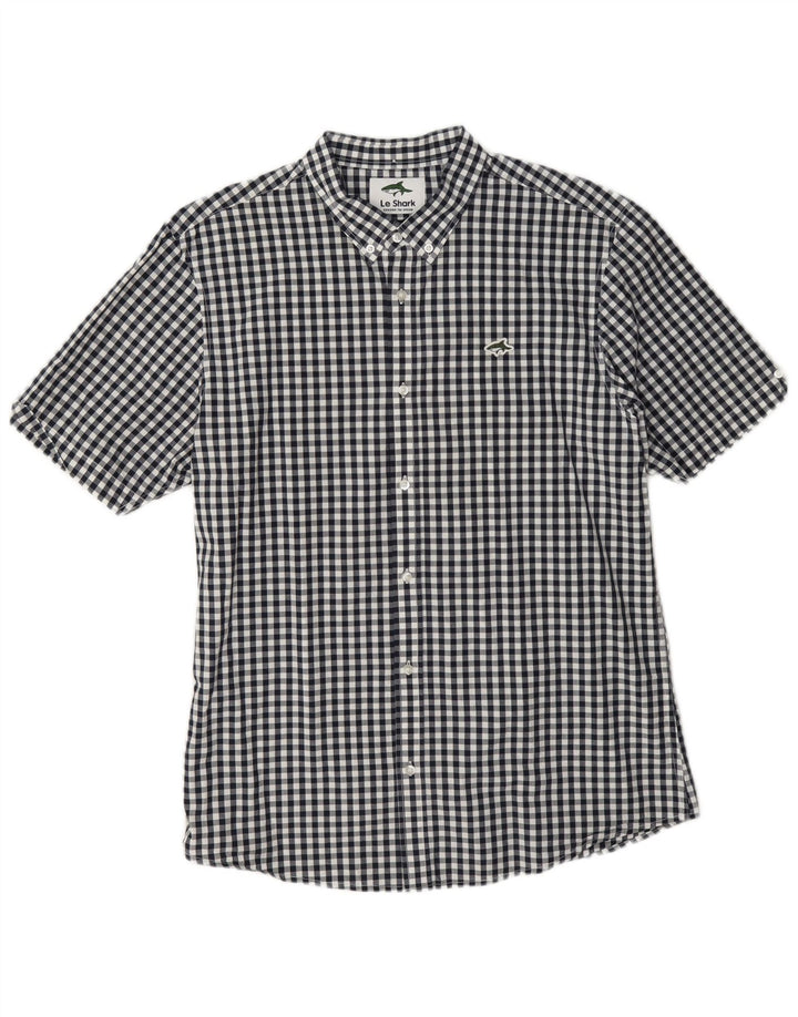 Le Shark Herren-Kurzarmhemd, groß, marineblau, Gingham-Baumwolle