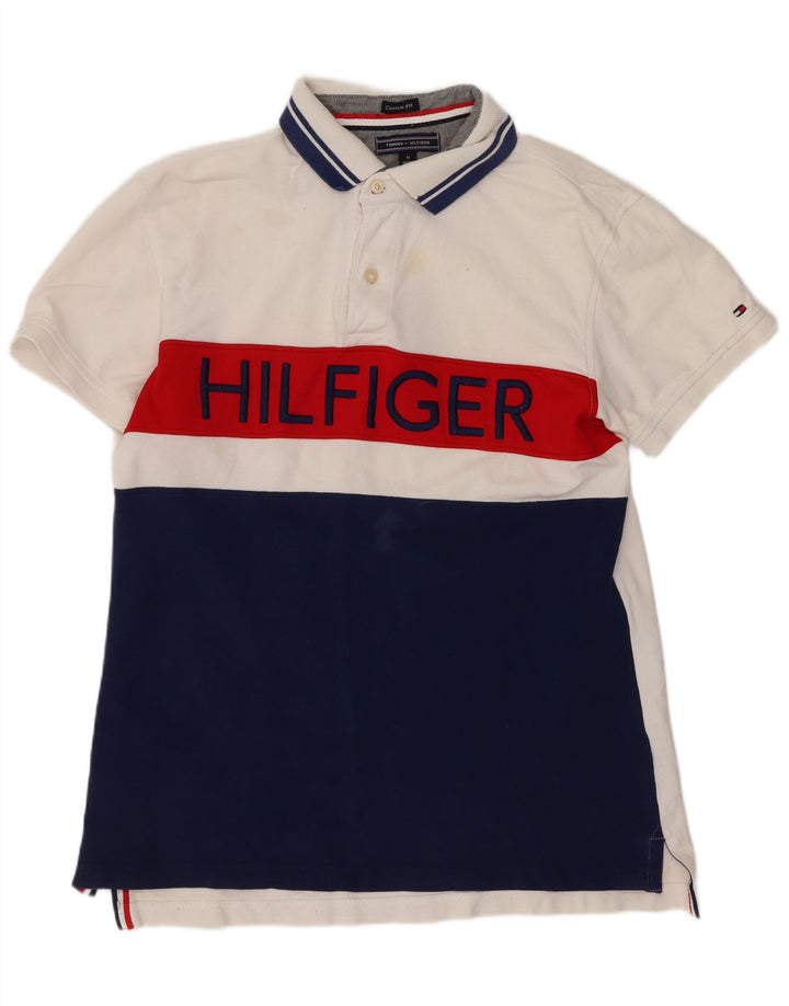 Tommy Hilfiger Herren-Poloshirt mit grafischer Passform, mittelweiß, Farbblock