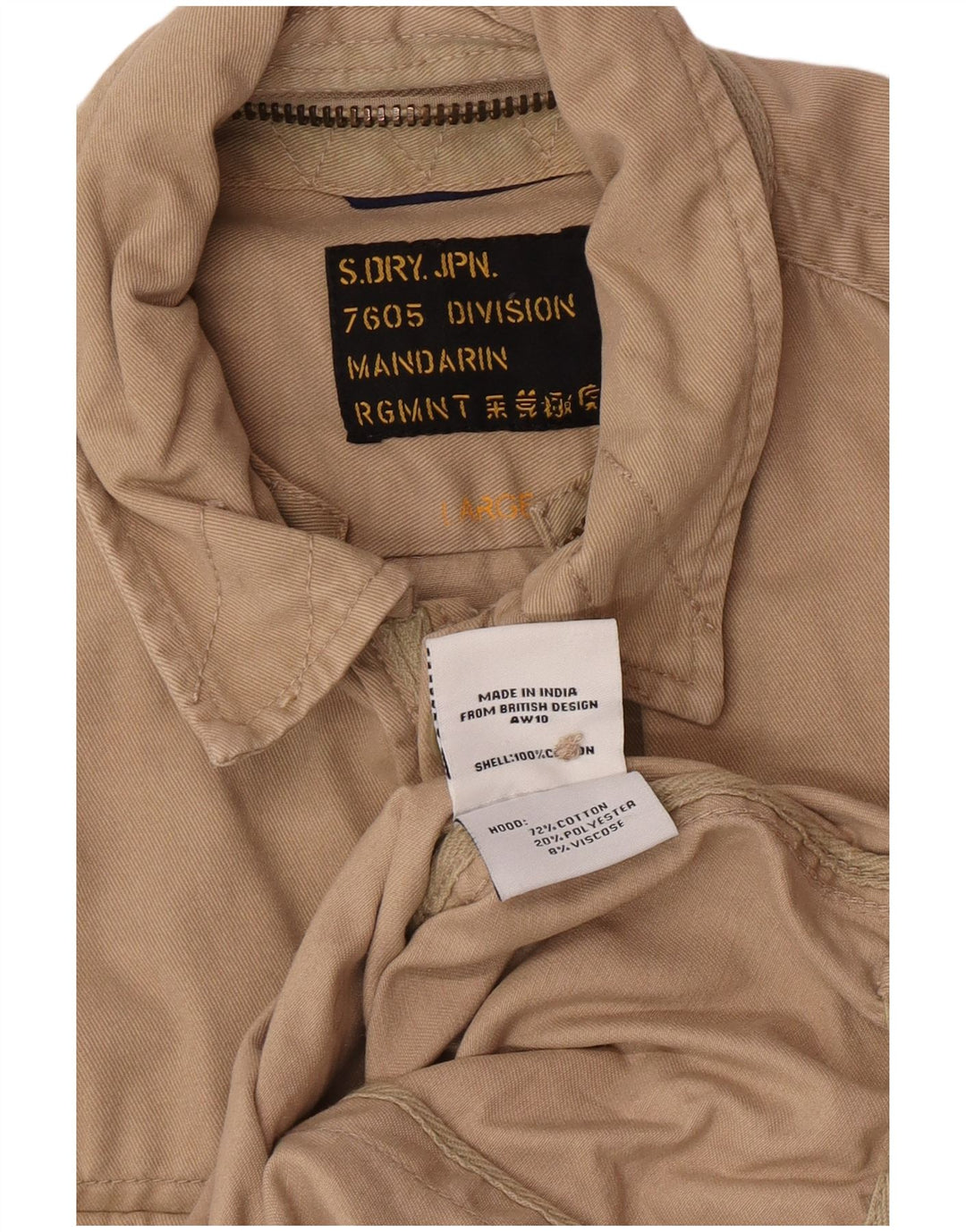 Superdry Herren-Militärhemd, Größe L, Beige, Baumwolle
