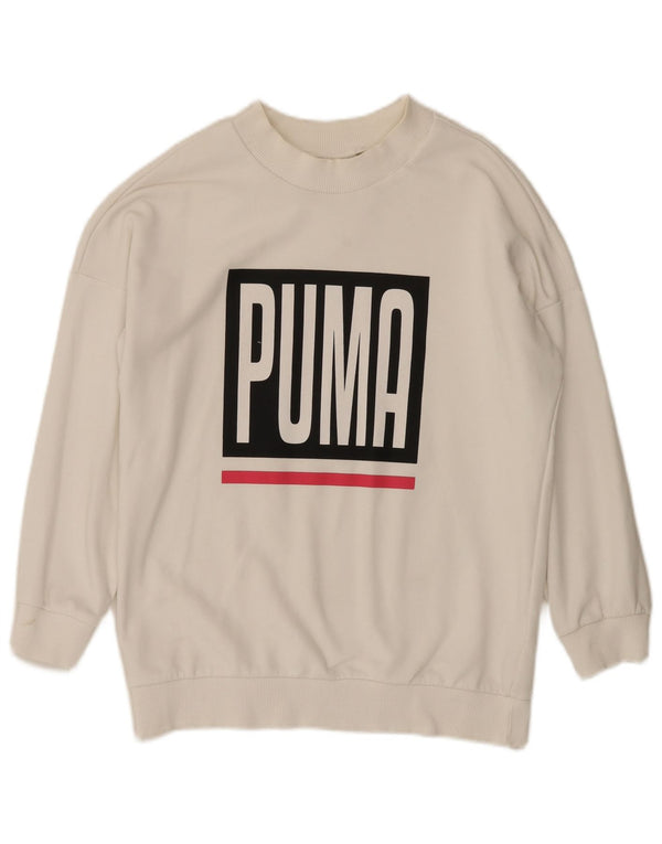 Puma Womens Graphic Loose Fit Sweatshirt Pullover UK 10 Small Weiße Baumwolle