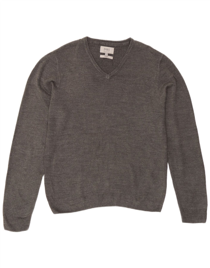 Marks & Spencer Herren-Pullover mit V-Ausschnitt, mittelgraues Acryl