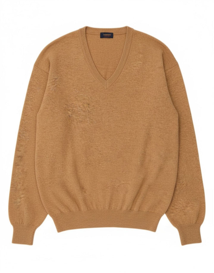 Massimo Dutti Herren-Pullover mit V-Ausschnitt, XL, beige Wolle