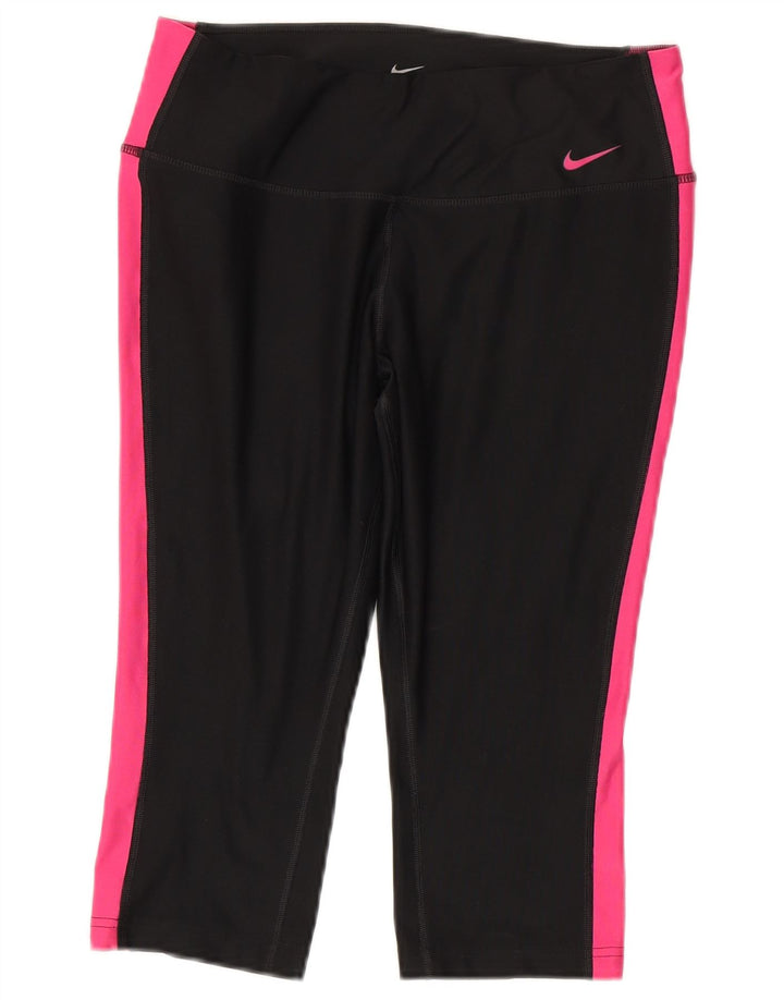 Nike Damen Dri Fit Capri-Leggings UK 12 Mittelschwarz Farbblock