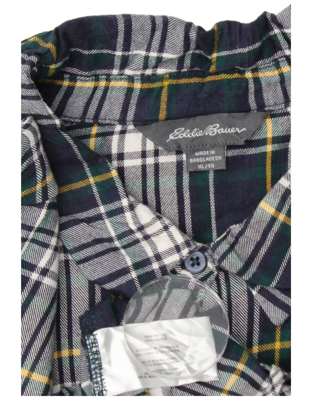 EDDIE BAUER Damen Flanellhemd UK 18 XL Marineblau kariert Viskose