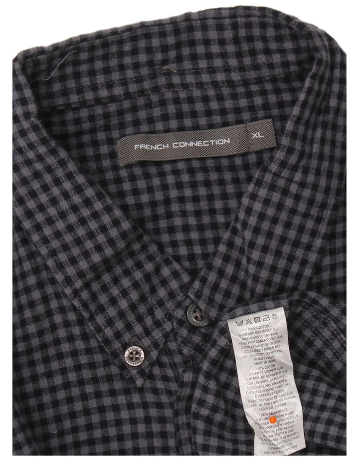 French Connection Herrenhemd XL, Marineblau, Gingham-Baumwolle