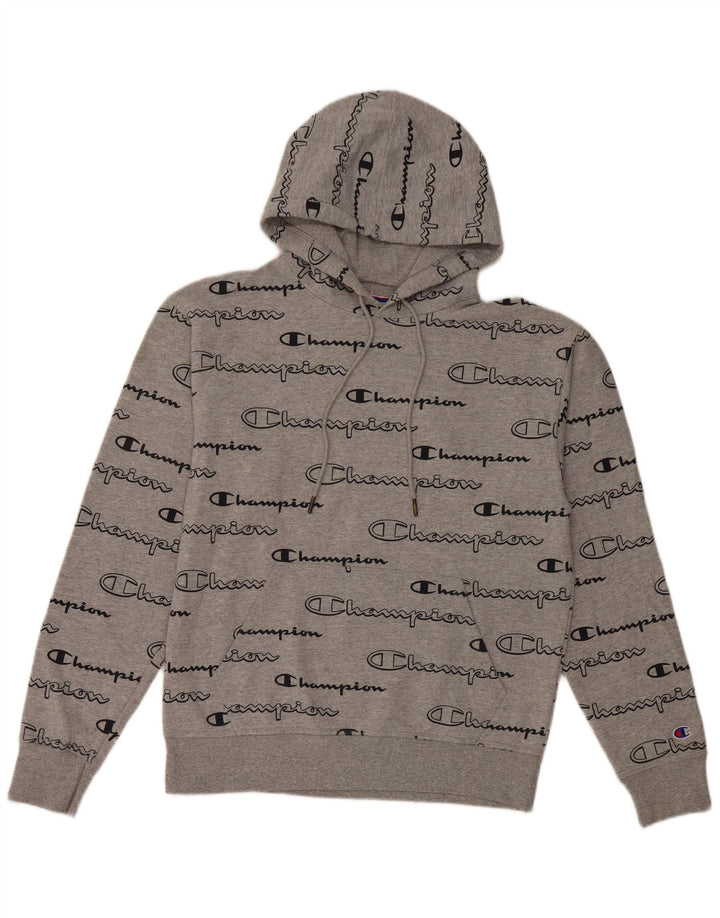 CHAMPION Mens Graphic Hoodie Jumper Medium Grey Cotton