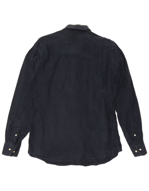 Massimo Dutti Mens Shirt Medium Navy Blue Linen