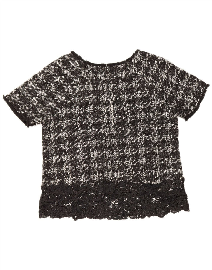 Rick Cardona Damen-Blusenoberteil UK 12 Mittelschwarzes Hahnentritt-Polyester