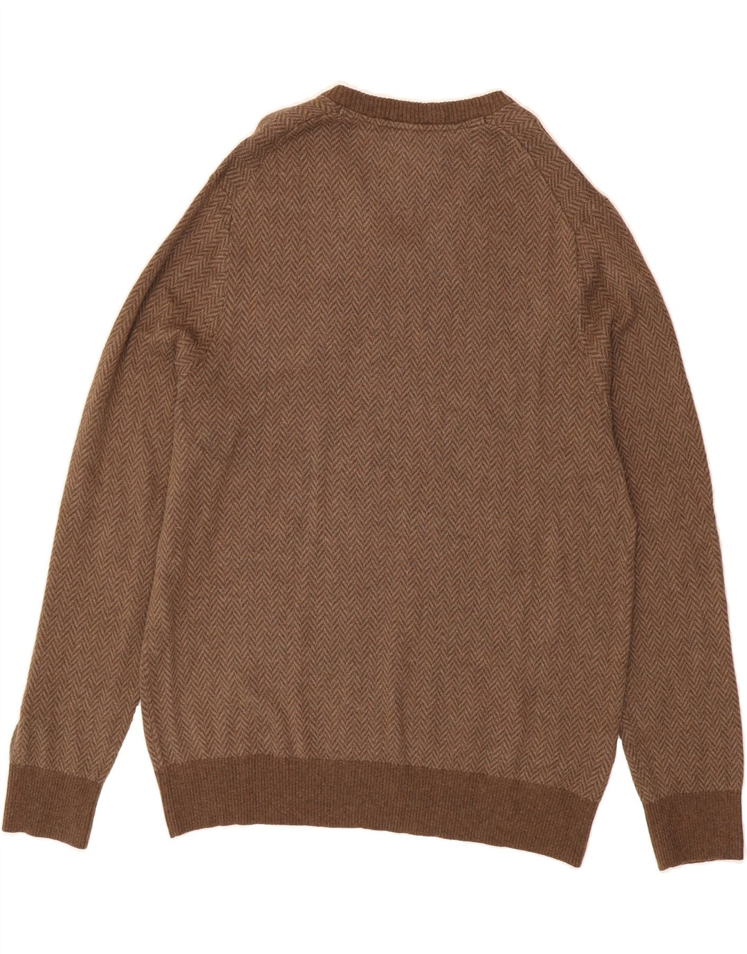EDDIE BAUER Mens V-Neck Jumper Sweater XL Brown Herringbone Cotton Vintage Eddie Bauer and Second-Hand Eddie Bauer from Messina Hembry 