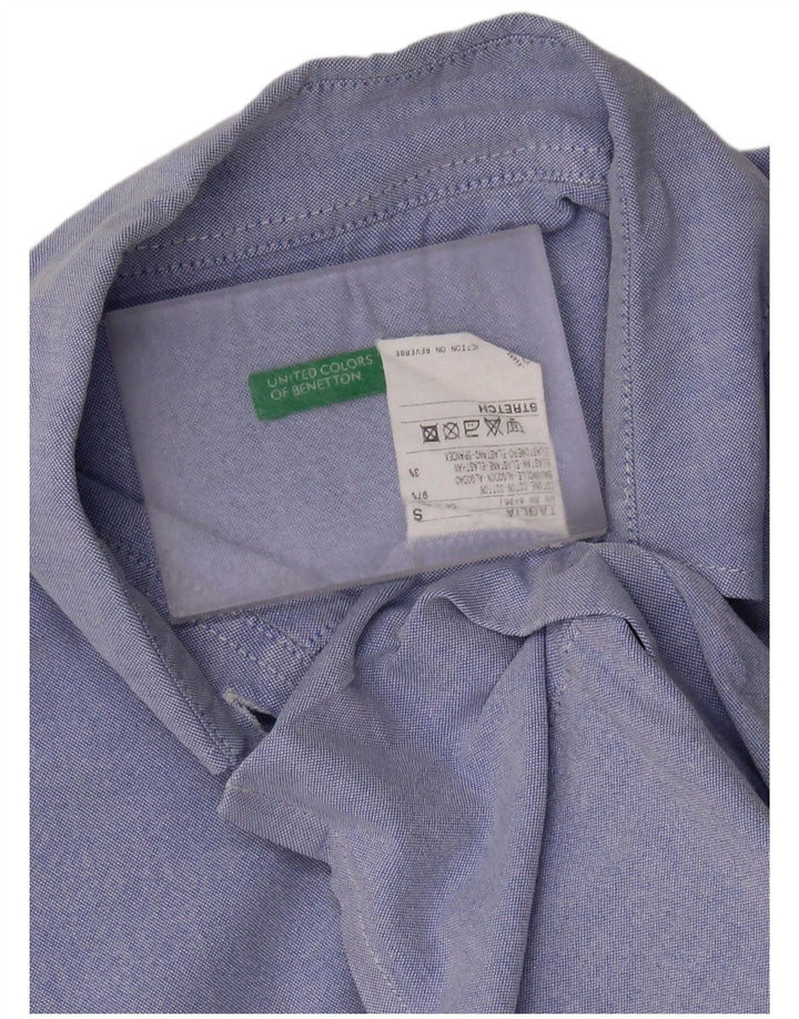 Benetton Damen-Hemd mit 3/4-Ärmeln, UK-Größe 10, Größe S, Blau, Baumwolle