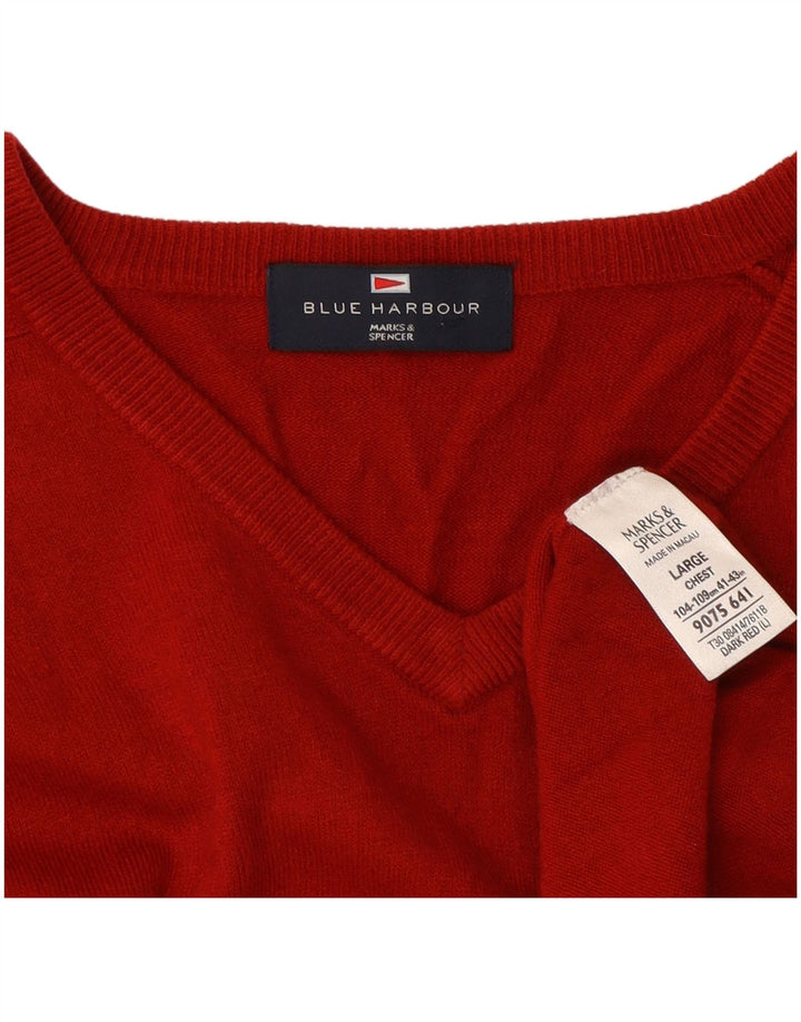 Marks & Spencer Herren Blue Harbor V-Ausschnitt Pullover Pullover Large Rot Acryl