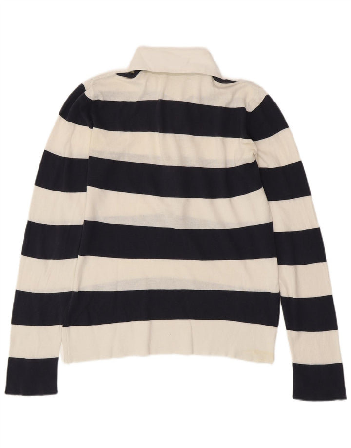 BENETTON Womens Knit Rugby Polo Shirt UK 14 Mittelweiß gestreift