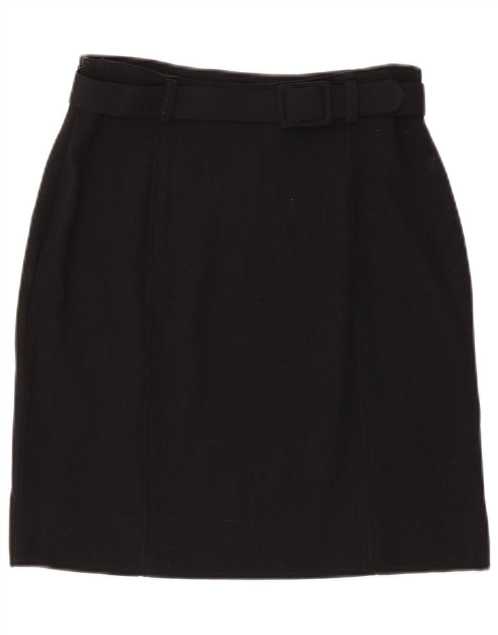 Vintage Damen Gerader Rock IT 42 Medium W26 Schwarze Wolle