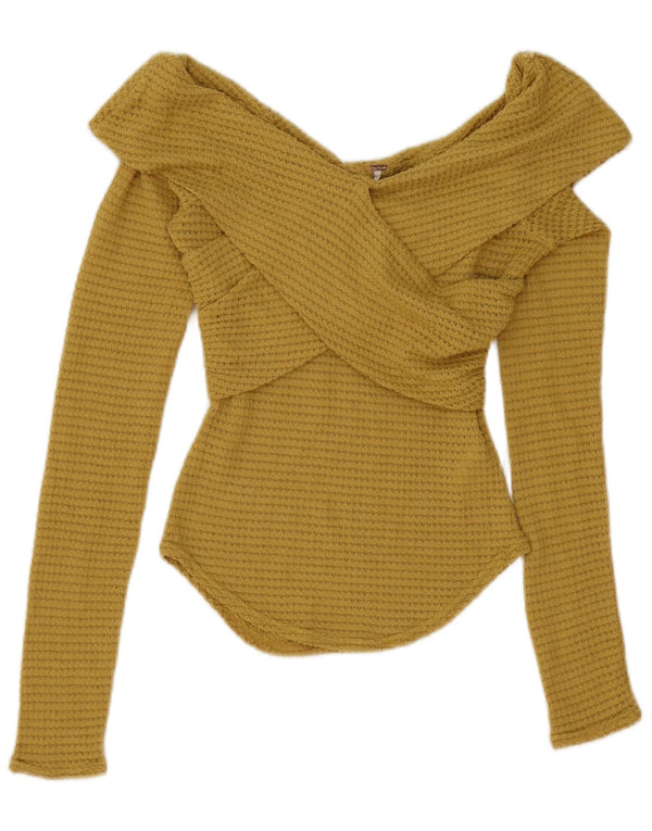 Free People Damen Top Langarm UK 6 XS Gelb Polyester