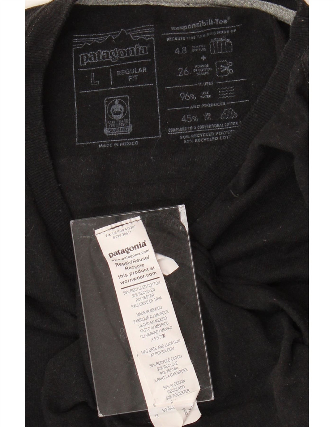 PATAGONIA Herren-T-Shirt mit normaler Passform, Grafik, Größe L, Schwarz, Baumwolle