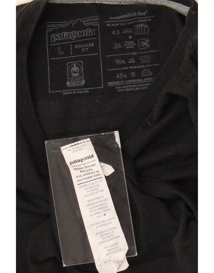 PATAGONIA Herren-T-Shirt mit normaler Passform, Grafik, Größe L, Schwarz, Baumwolle