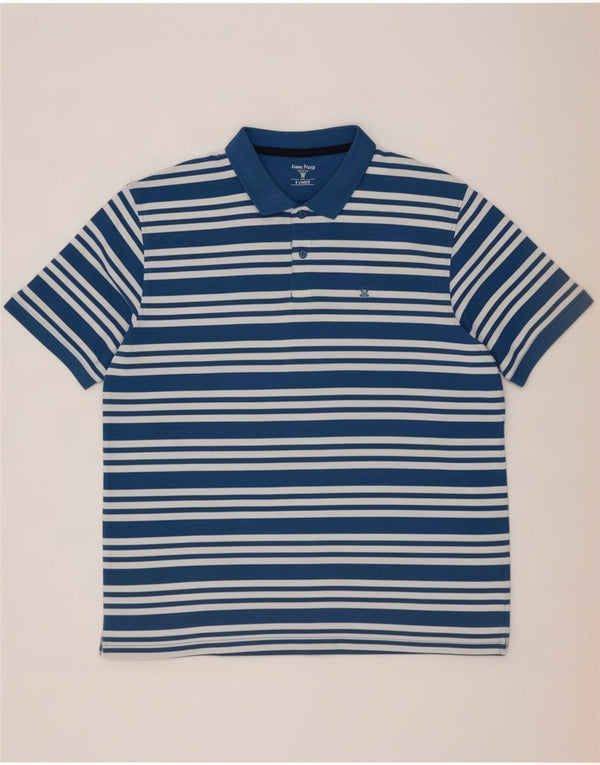 James Pringle Mens Polo Shirt XL Blue Striped Cotton