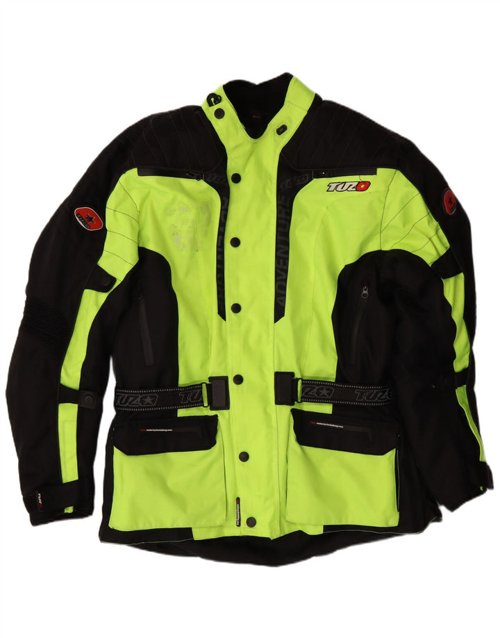 VINTAGE Herren Graphic Moto Racer Bomberjacke UK 44 2XL Grüner Farbblock