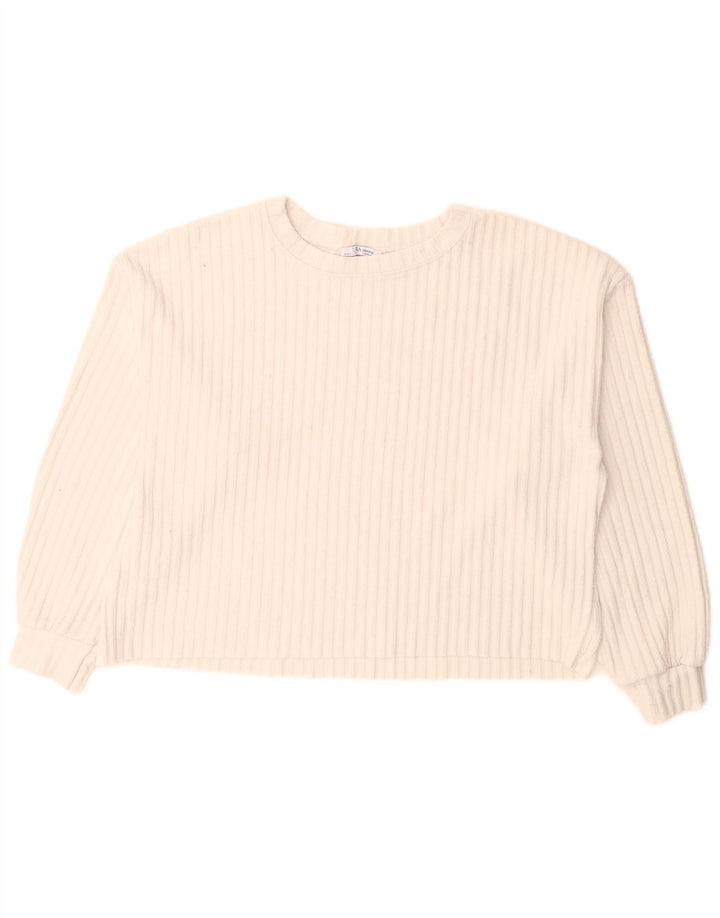 Zara Damen-Pullover, übergroß, Rundhalsausschnitt, Gr. 14, Mittelweiß