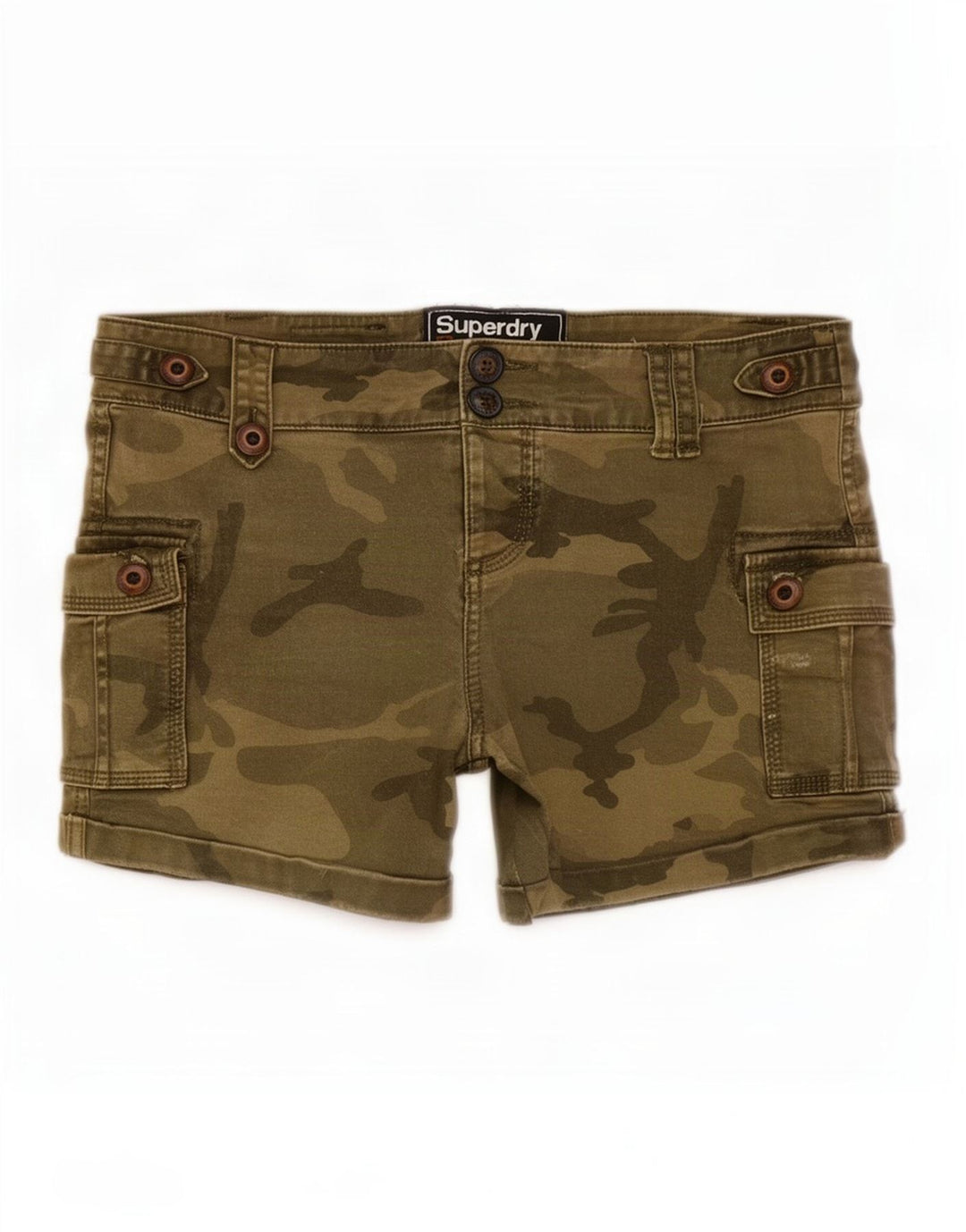 Superdry Damen Cargo-Shorts, Größe S, Größe 30, grün, Camouflage-Baumwolle