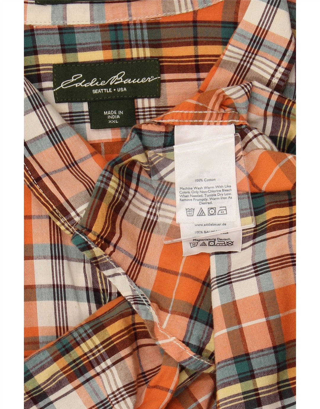EDDIE BAUER Herren Kurzarmhemd 2XL Orange Karo Baumwolle