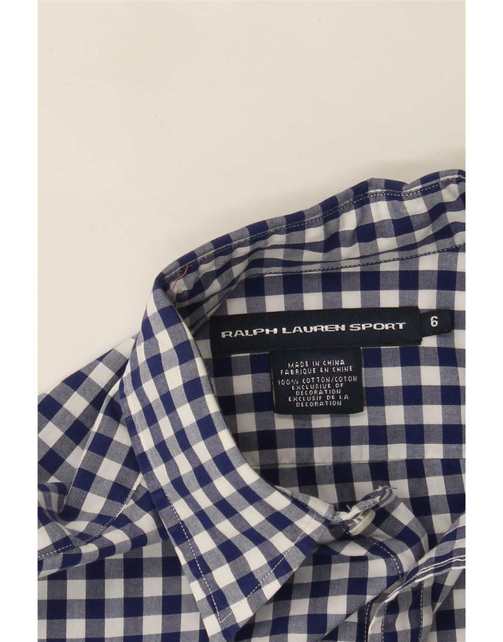 Ralph Lauren Damenhemd US 6 Mittelblaue Gingham-Baumwolle